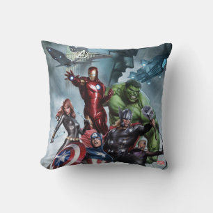 Avengers Versus Loki Drawing Throw Pillow