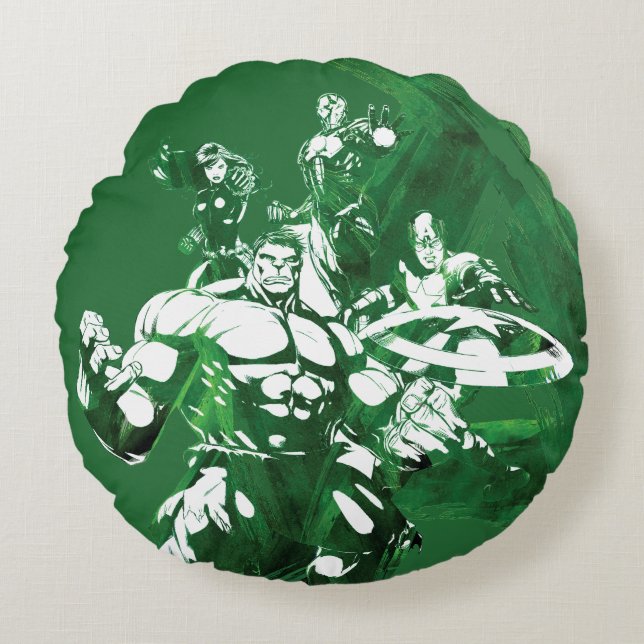 Avengers Watercolor Graphic Round Pillow (Front)