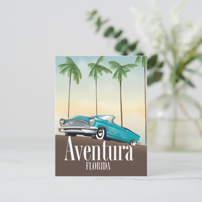 Aventura, Florida retro car travel poster Postcard (Standing Front)