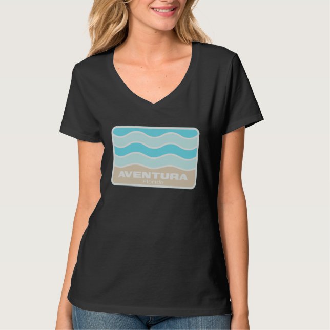 Aventura Florida Retro FL Waves Beach Souvenir T-Shirt (Front)