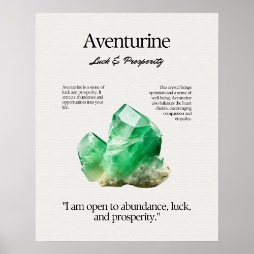 Aventurine Gem Crystal Meaning Card Poster