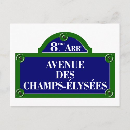 Avenue des Champs_Elysees Paris Street Sign Postcard