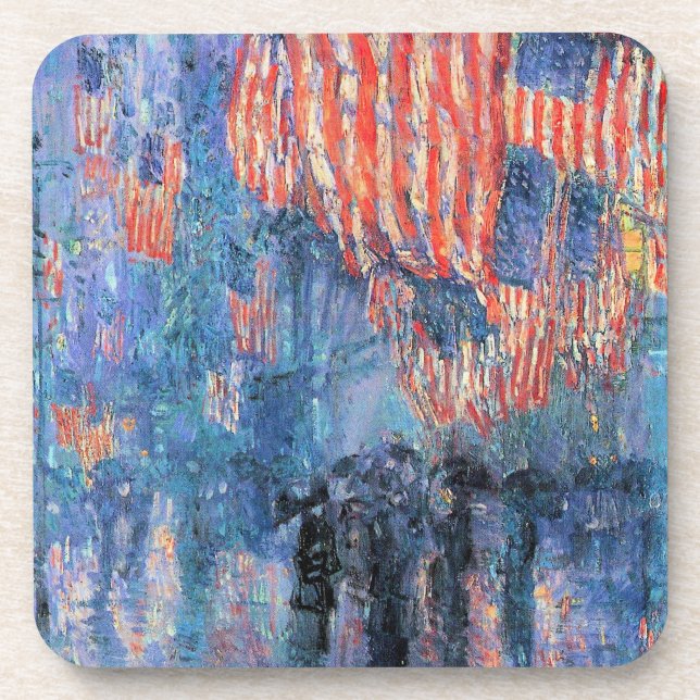 Avenue in the Rain by Frederick Childe Hassam Beverage Coaster (Front)