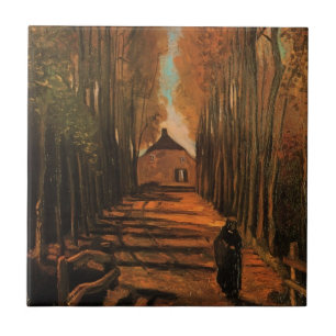 Avenue of Poplars in Autumn by Vincent van Gogh Ceramic Tile