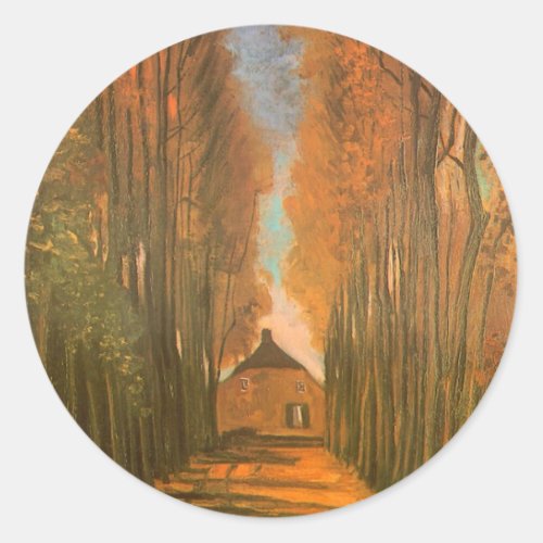 Avenue of Poplars in Autumn by Vincent van Gogh Classic Round Sticker