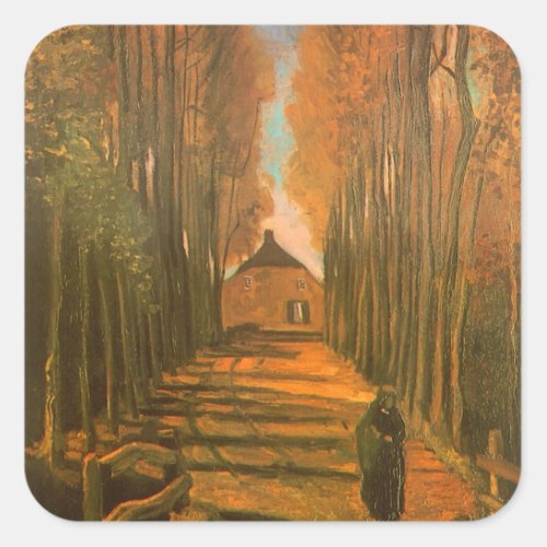 Avenue of Poplars in Autumn by Vincent van Gogh Square Sticker