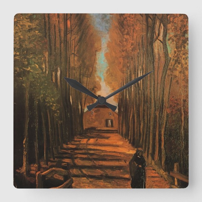 Avenue of Poplars in Autumn by Vincent van Gogh Square Wall Clock (Front)