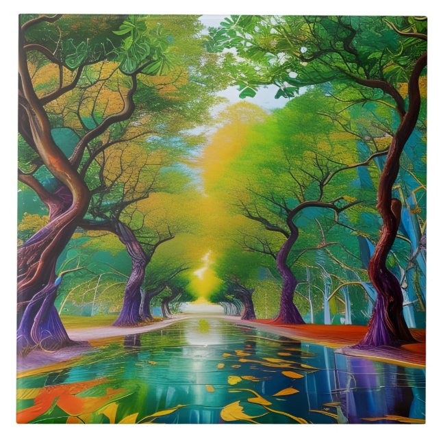 Avenue of Trees autumn leaves  Ceramic Tile (Front)