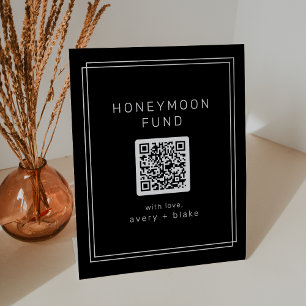 AVERY Black Modern QR Code Wedding Honeymoon Fund Pedestal Sign