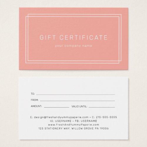AVERY Blush Peach Business Gift Certificate