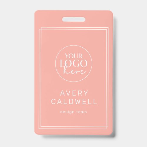 AVERY Blush Peach Logo QR Code Employee ID Card Badge