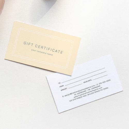 AVERY Butter Yellow Business Gift Certificate