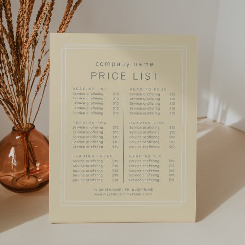 AVERY Butter Yellow Business Services Price List Pedestal Sign