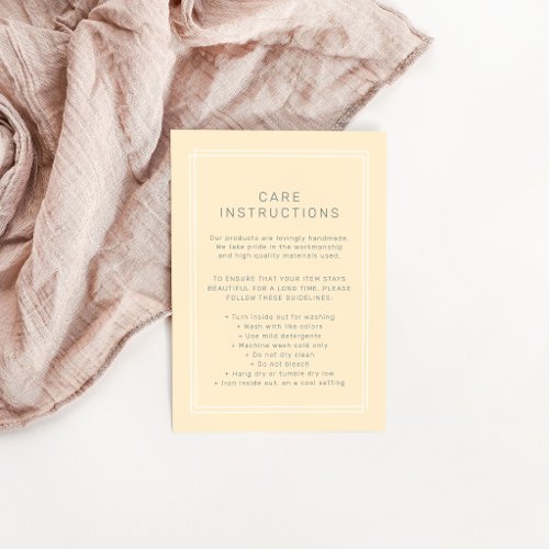 AVERY Butter Yellow Product Care Instructions Enclosure Card