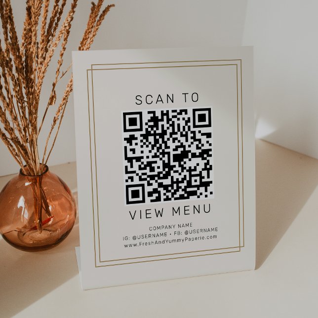 AVERY Chic Gold and Black Restaurant Menu QR Code Pedestal Sign (AVERY Chic Gold and Black Restaurant Menu QR Code Pedestal Sign)