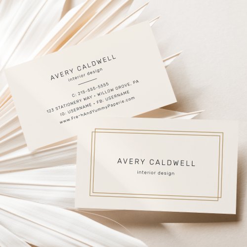 AVERY Chic Gold Black and Cream Double Frame Business Card