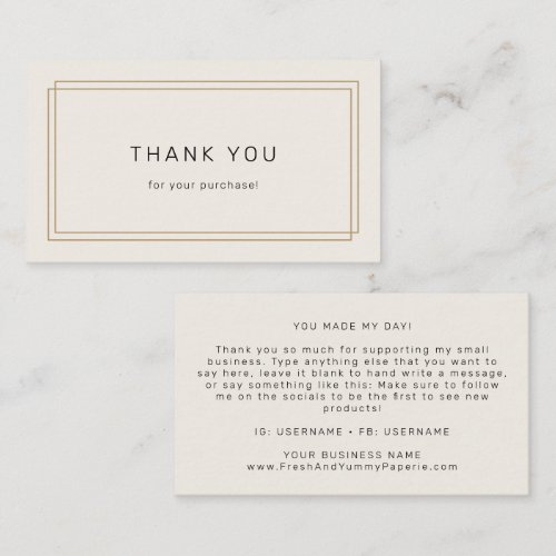 AVERY Chic Gold Black Cream Double Frame Thank You Business Card