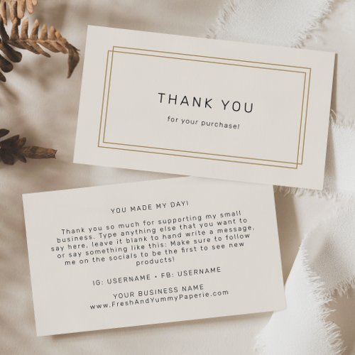 AVERY Chic Gold Black Cream Double Frame Thank You Business Card