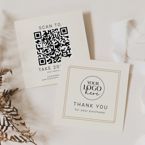 AVERY Chic Gold Black Cream Logo QR Code Thank You Discount Card