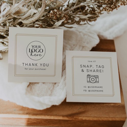 AVERY Chic Gold Black Cream Logo Share Thank You Square Business Card