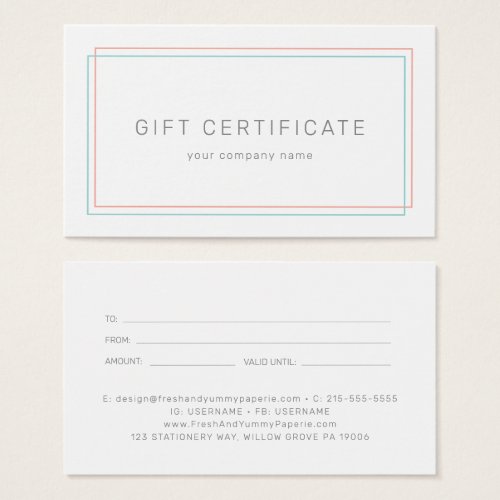 AVERY Coral and Teal Business Gift Certificate