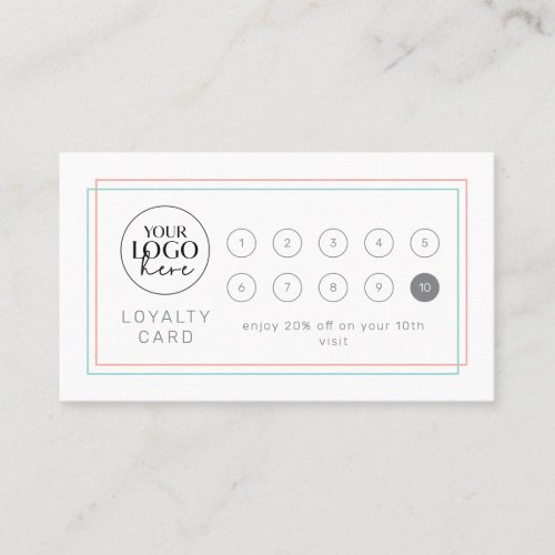 AVERY Coral and Teal Logo Business Reward 10 Punch Loyalty Card