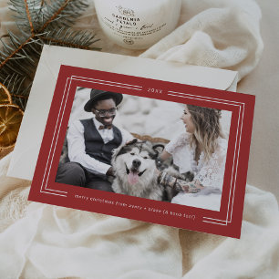 AVERY Cranberry Red Framed Couples Photo Christmas Holiday Card