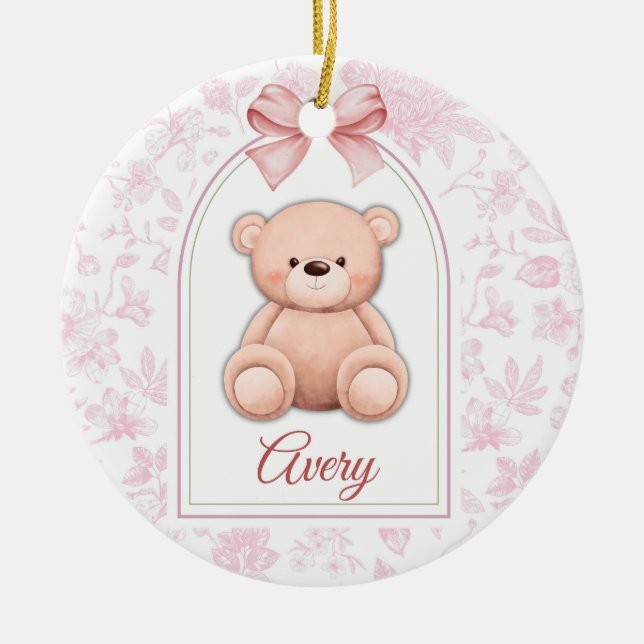 Avery | Custom Pink Teddy Bear Nursery Design  Ceramic Ornament (Front)