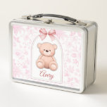 Avery | Custom Pink Teddy Bear Nursery Design  Metal Lunch Box