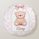 Avery | Custom Pink Teddy Bear Nursery Design  Round Pillow