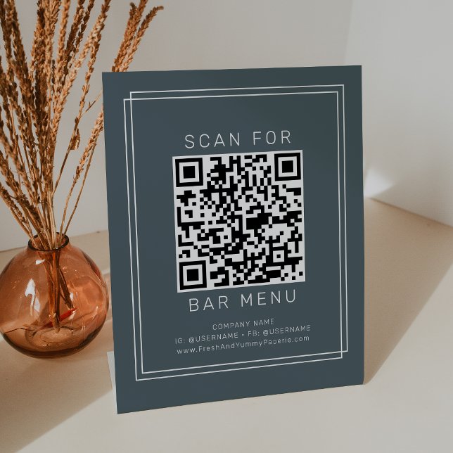 AVERY Dark Navy Blue Classic Bar Menu QR Code Pedestal Sign (AVERY Dark Navy Blue Classic Bar Menu QR Code Pedestal Sign)