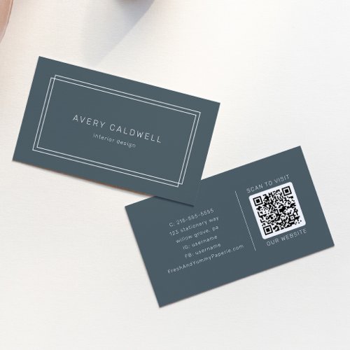AVERY Dark Navy Blue Classic Double Frame QR Code Business Card