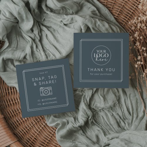 AVERY Dark Navy Blue Classic Logo Share Thank You Square Business Card