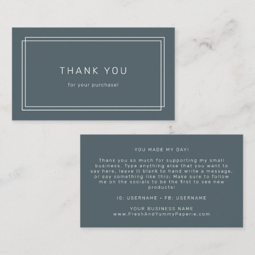 AVERY Dark Navy Blue Double Frame Thank You Business Card