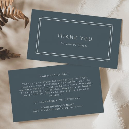 AVERY Dark Navy Blue Double Frame Thank You Business Card