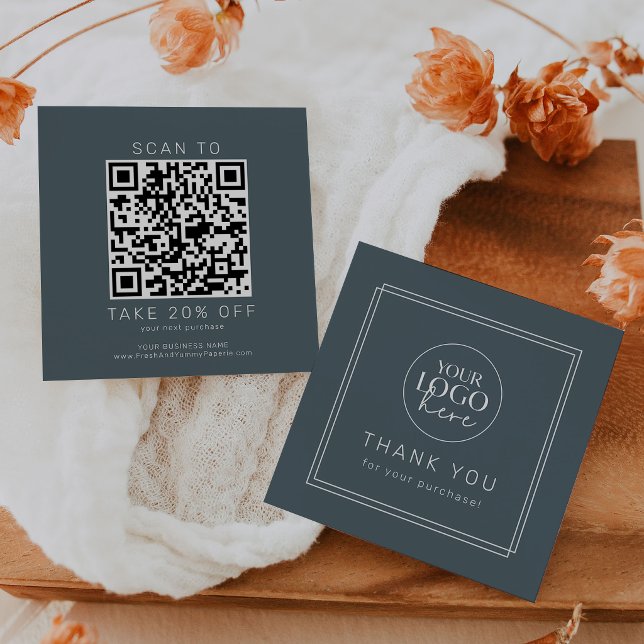 AVERY Dark Navy Blue Logo QR Code Thank You Discount Card (AVERY Dark Navy Blue Logo QR Code Thank You Discount Card)