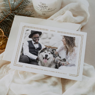AVERY Gold White Framed Couples Photo Christmas Holiday Card