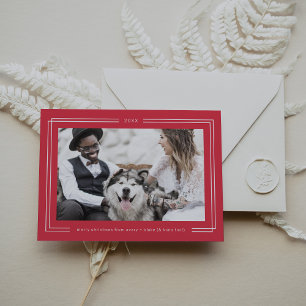 AVERY Hot Pink Red Framed Couples Photo Christmas Holiday Card