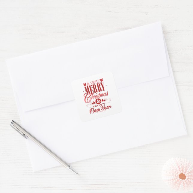 Avery Merry Christmas and a Happy New Year Square Sticker (Envelope)