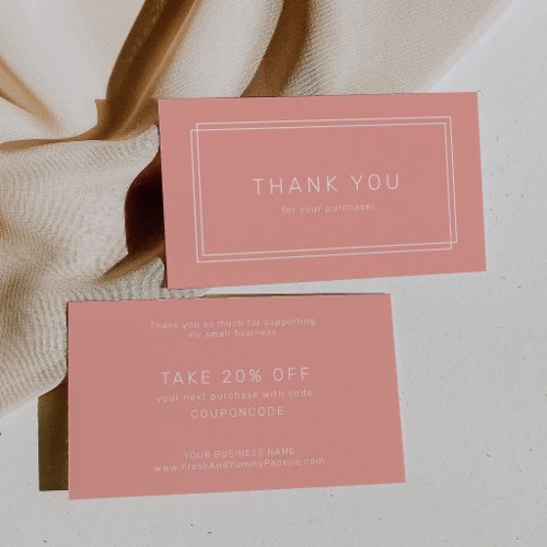 AVERY Minimal Blush Peach Coral Business Thank You Discount Card