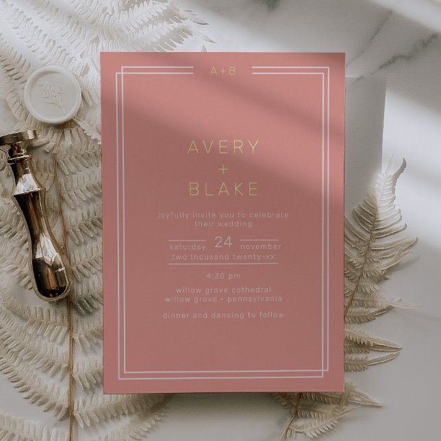 AVERY Minimal Blush Peach Coral Gold Foil Wedding Foil Invitation (AVERY Minimal Blush Peach Coral Gold Foil Wedding Foil Invitation)