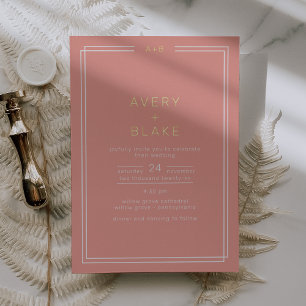 AVERY Minimal Blush Peach Coral Gold Foil Wedding Invitation