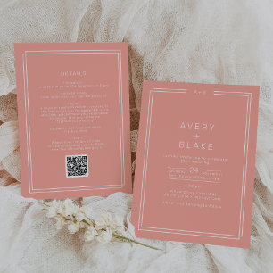 AVERY Minimal Blush Peach Coral QR Code Wedding Invitation