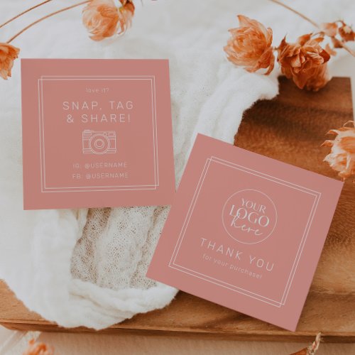 AVERY Minimal Blush Peach Logo Share Thank You Square Business Card