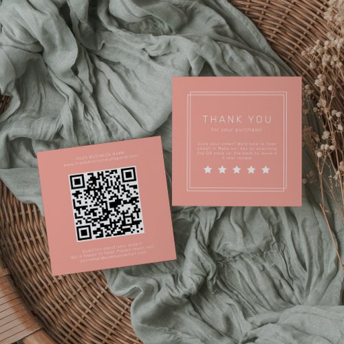 AVERY Minimal Blush Peach QR Code Leave A Review Square Business Card