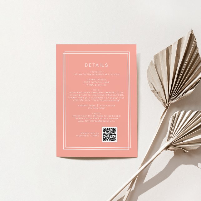 AVERY Minimal Blush Peach QR Code Wedding Details Enclosure Card (AVERY Minimal Blush Peach QR Code Wedding Details Enclosure Card)