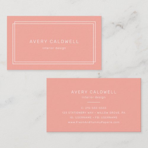 AVERY Minimal Blush Peach Soft Coral Business Card