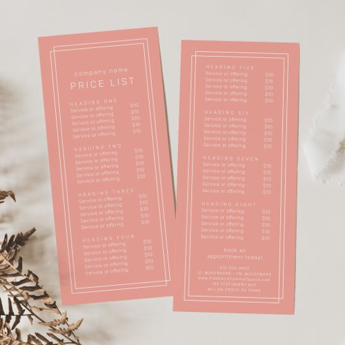 AVERY Minimal Blush Peach Soft Coral Price List Rack Card
