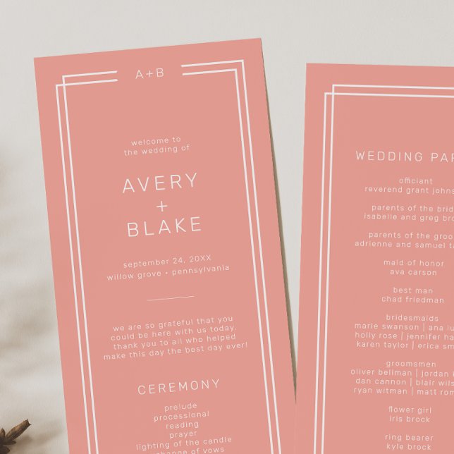 AVERY Minimal Blush Peach Soft Coral Wedding Program (AVERY Minimal Blush Peach Soft Coral Wedding Program)