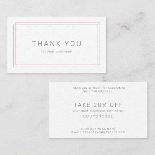 AVERY Minimalist Coral and Teal Business Thank You Discount Card